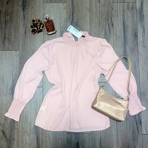 Boohoo Sheered High Neck & Cuff Blouse NWT